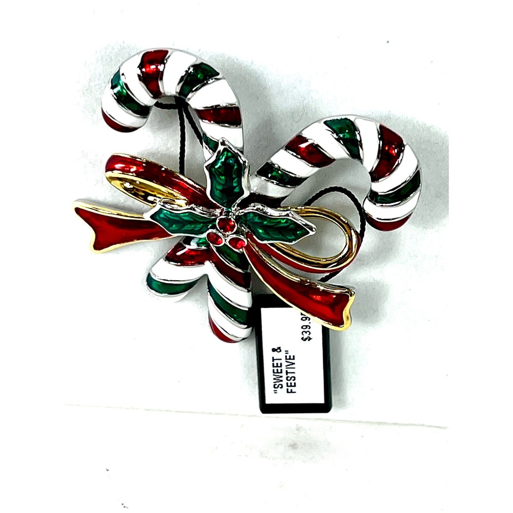 Sweet & Festive Candy Cane Christmas Brooch Swarovski Crystal Pin OS-SWEF-00-03